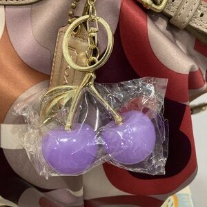 Large Purple Cherry Keychain with Gold Accents